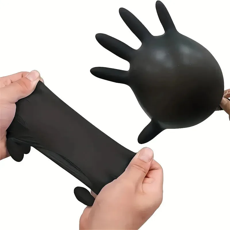 Black Nitrile Gloves Disposable Thickened Waterproof for Cleaning Hairdressing Dishwashing Tattoo - 100/50/20PCS Sizes S/M/L/XL