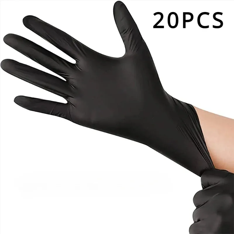 Black Nitrile Gloves Disposable Thickened Waterproof for Cleaning Hairdressing Dishwashing Tattoo - 100/50/20PCS Sizes S/M/L/XL