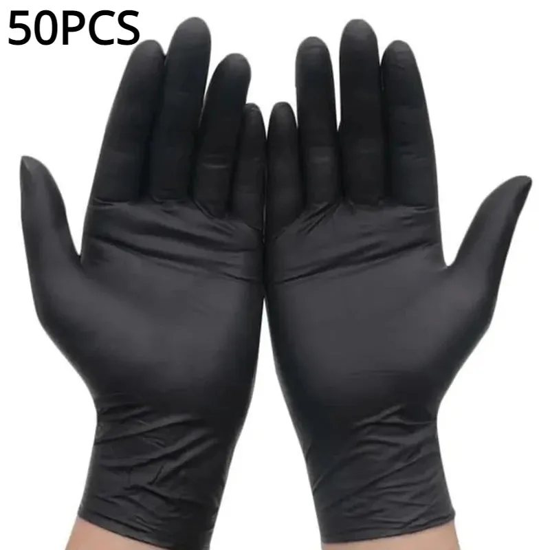 Black Nitrile Gloves Disposable Thickened Waterproof for Cleaning Hairdressing Dishwashing Tattoo - 100/50/20PCS Sizes S/M/L/XL