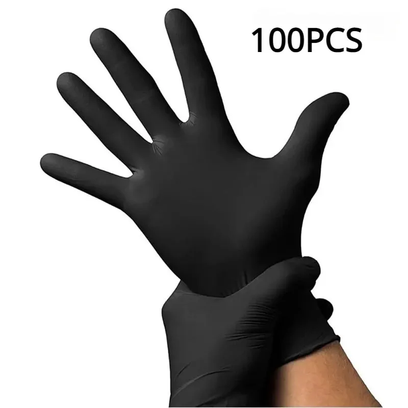 Black Nitrile Gloves Disposable Thickened Waterproof for Cleaning Hairdressing Dishwashing Tattoo - 100/50/20PCS Sizes S/M/L/XL