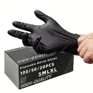 Black Nitrile Gloves Disposable Thickened Waterproof for Cleaning Hairdressing Dishwashing Tattoo - 100/50/20PCS Sizes S/M/L/XL