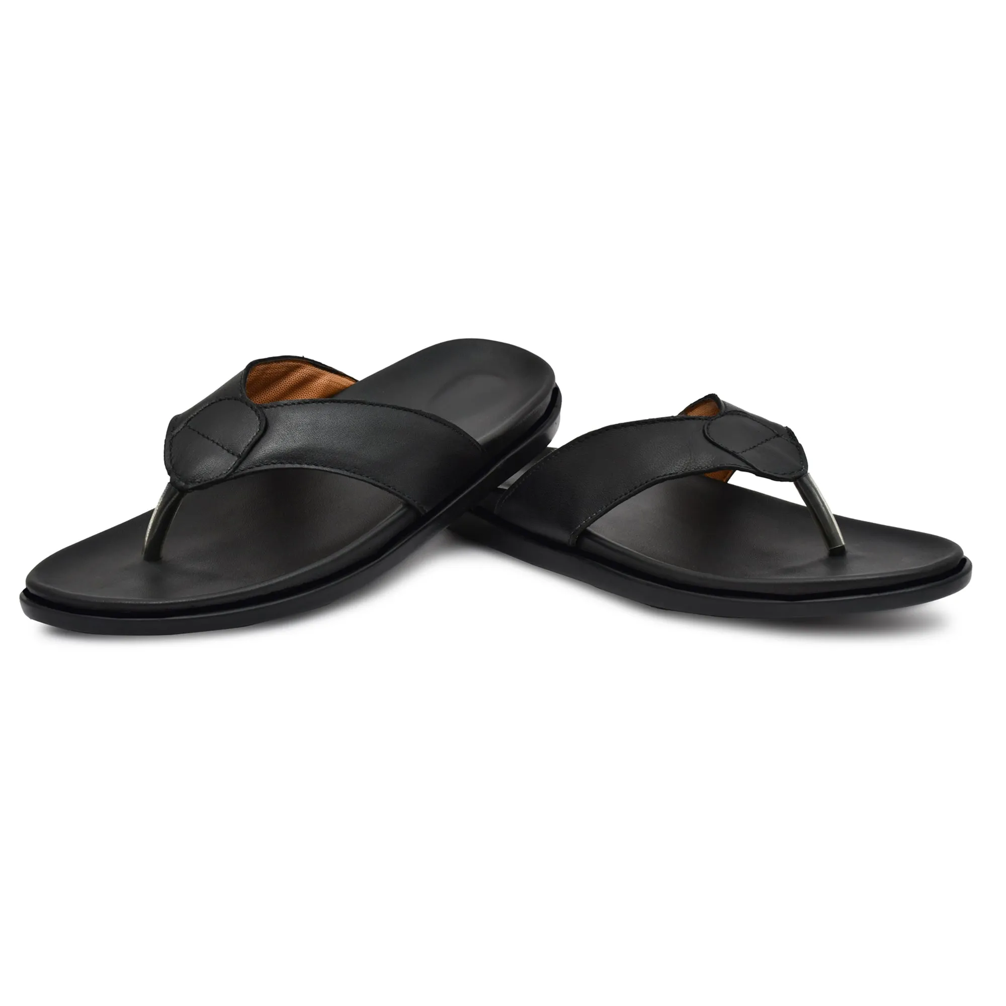 Country Maddox Black Leather V-Shaped Slippers