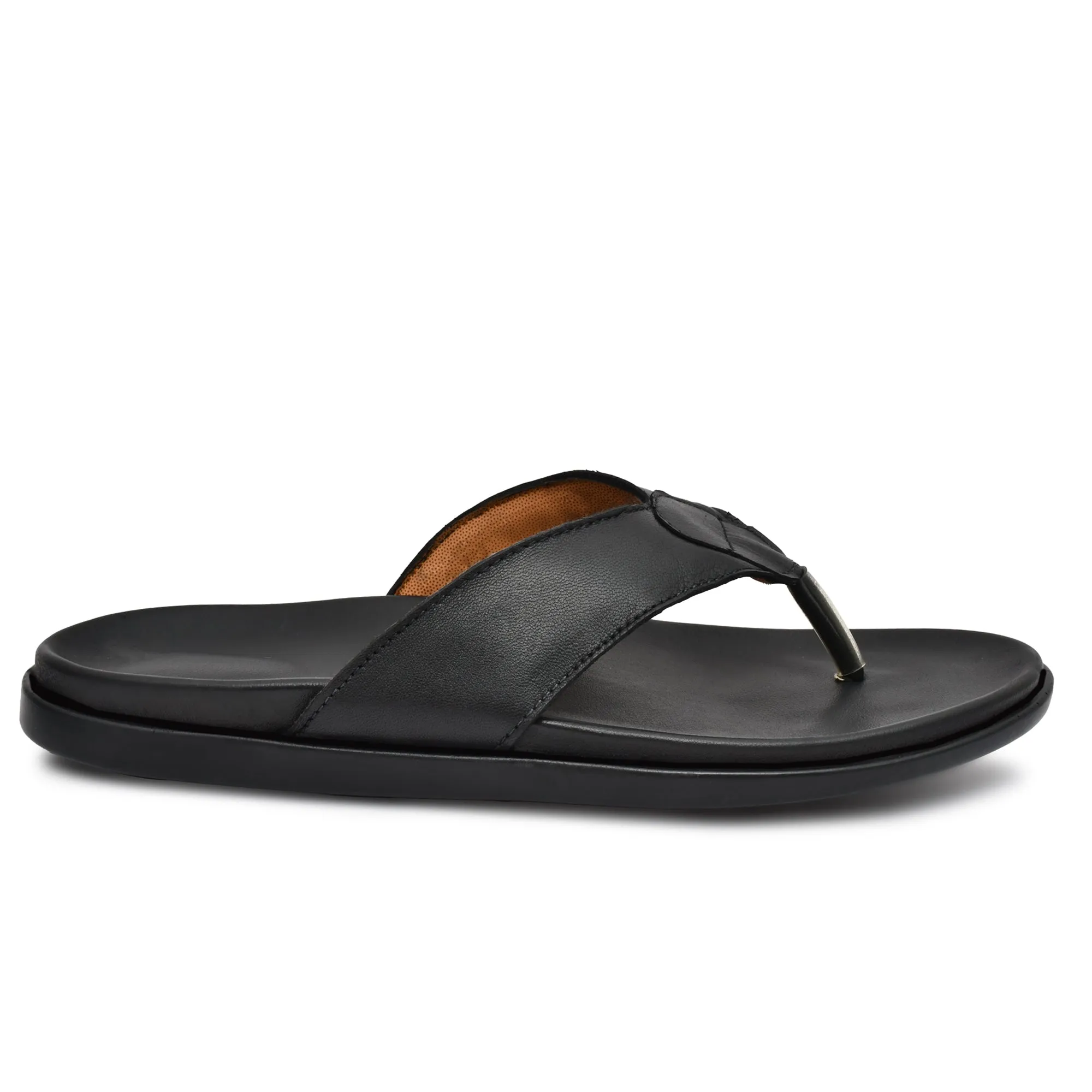 Country Maddox Black Leather V-Shaped Slippers