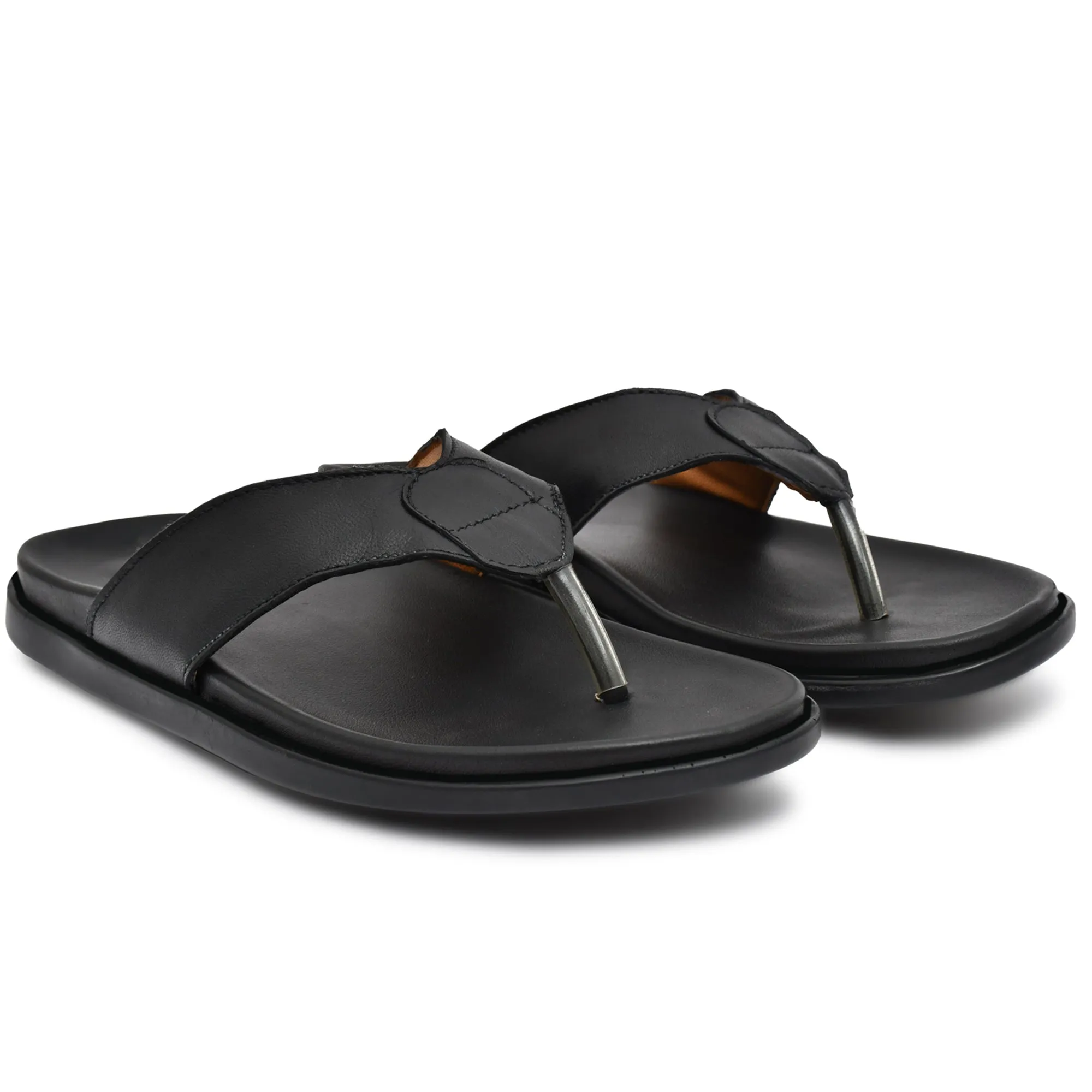 Country Maddox Black Leather V-Shaped Slippers