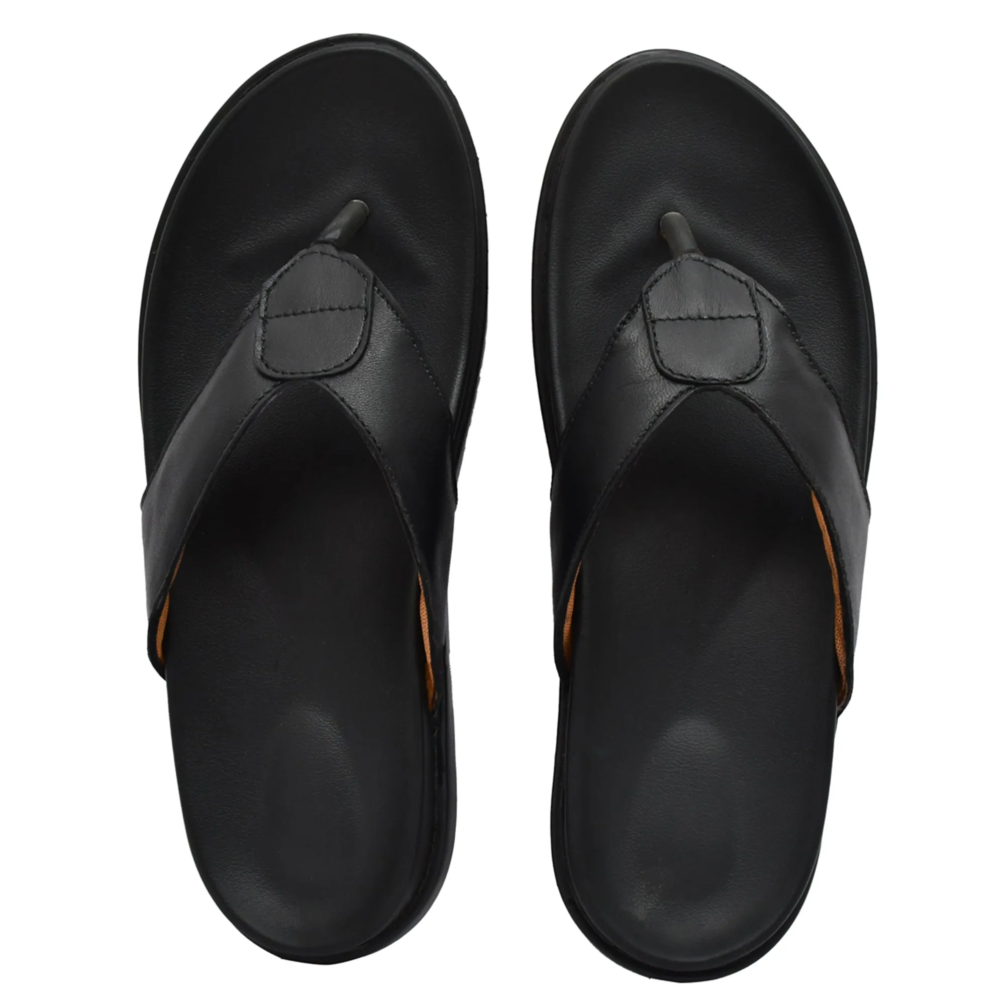 Country Maddox Black Leather V-Shaped Slippers