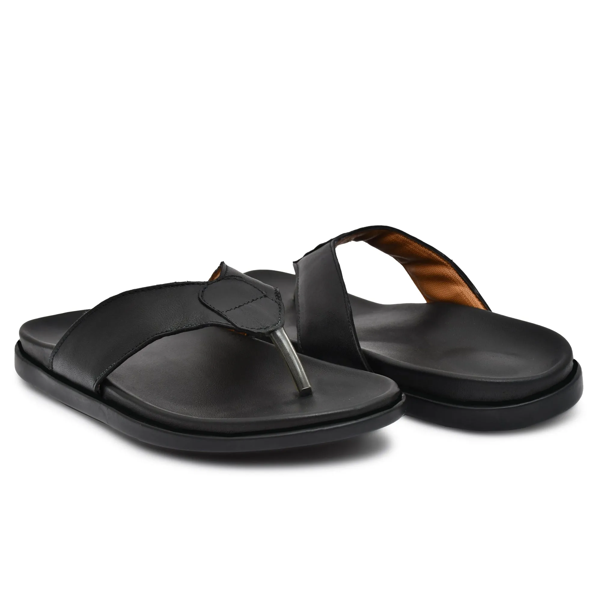 Country Maddox Black Leather V-Shaped Slippers