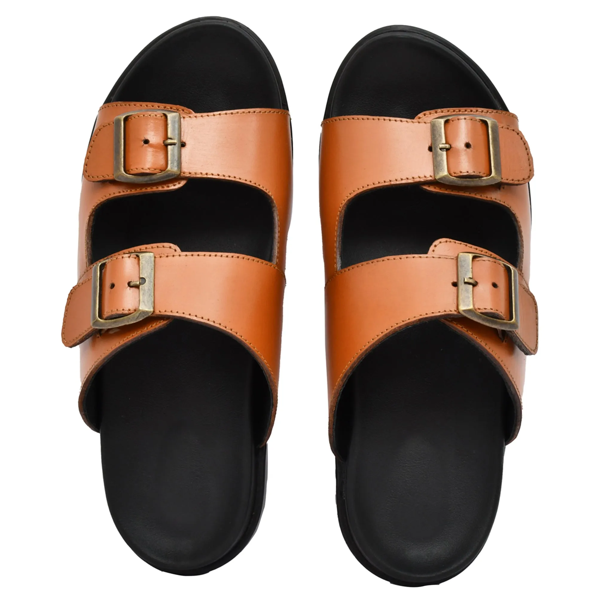 Country Maddox Double Strap Tan Leather Comfort Slippers