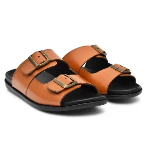 Country Maddox Double Strap Tan Leather Comfort Slippers