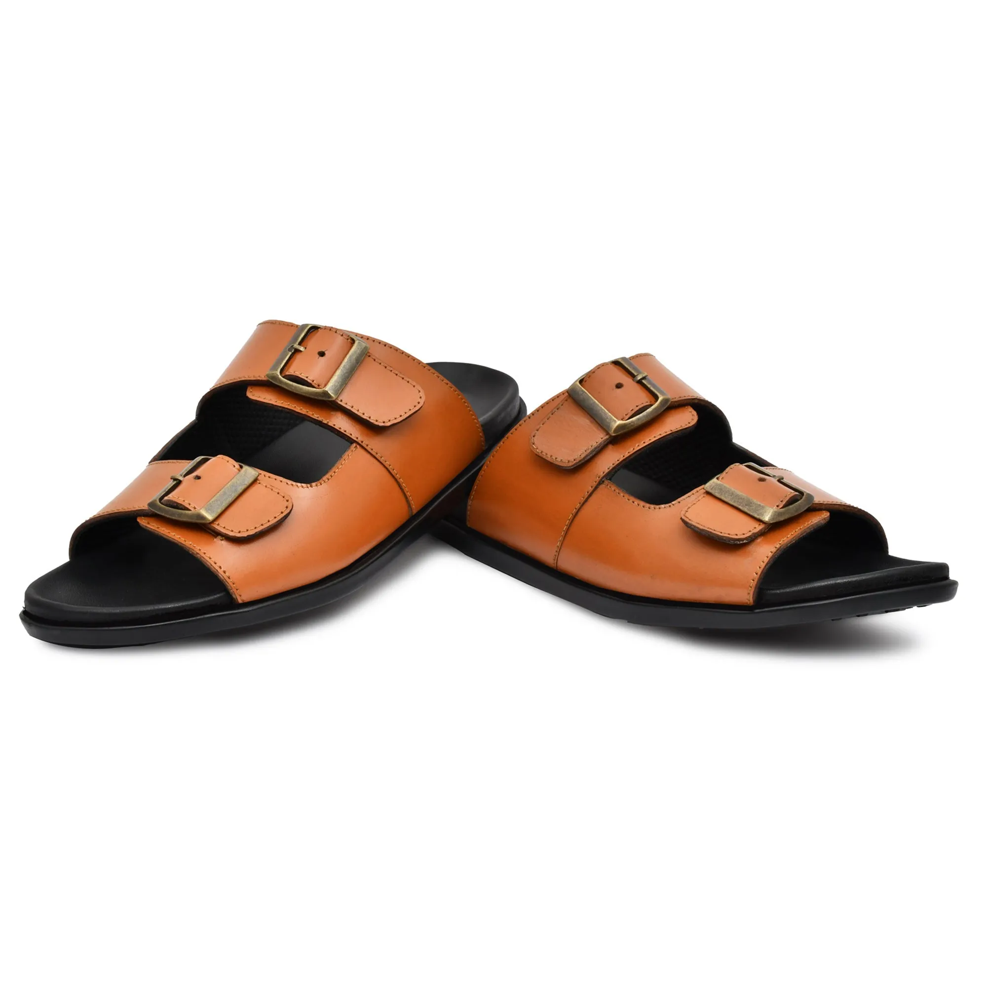 Country Maddox Double Strap Tan Leather Comfort Slippers