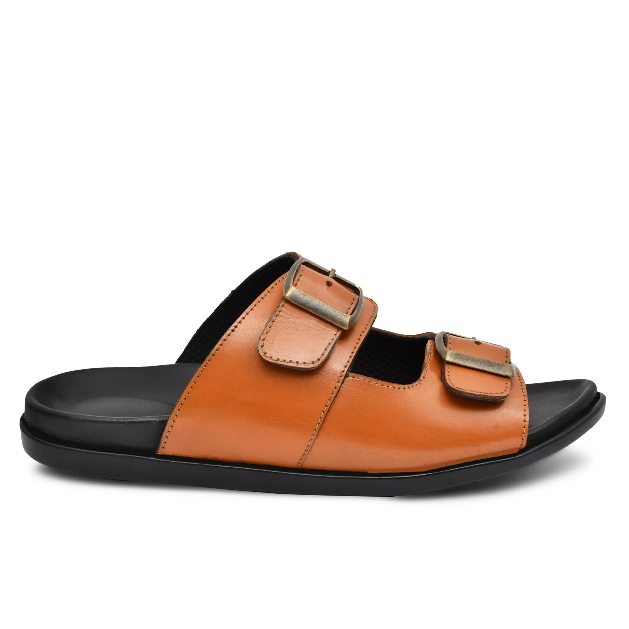 Country Maddox Double Strap Tan Leather Comfort Slippers