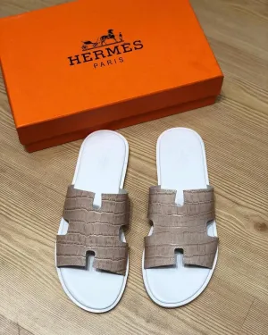 Hermes Paris Men Sandals Izmir Veau -WHITE/ Ash