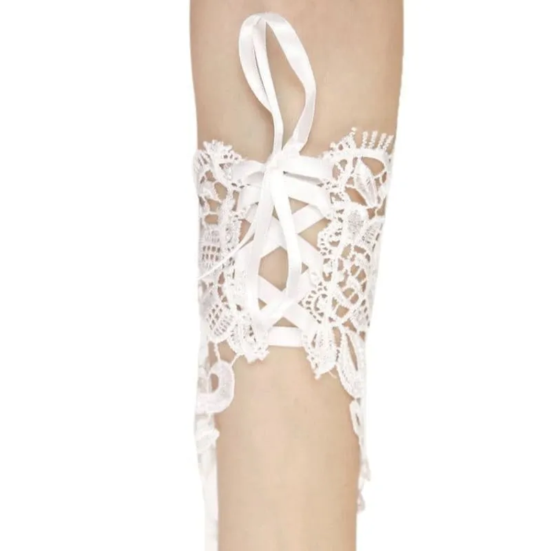 Lace Crystal Beaded Fingerless Wedding Gloves | Bridelily