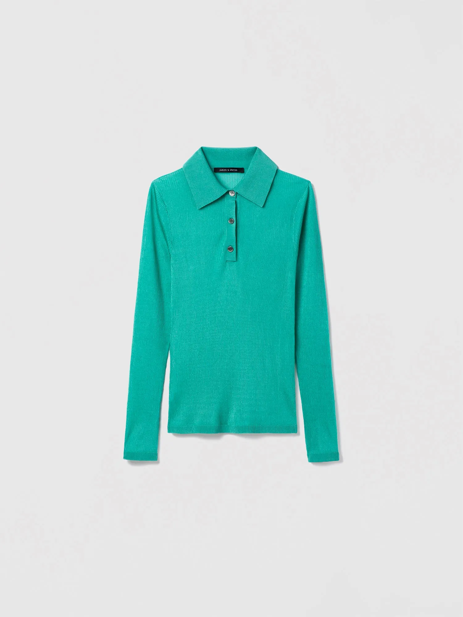 Long sleeve polo in fine sheer knit