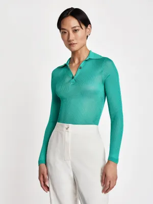 Long sleeve polo in fine sheer knit