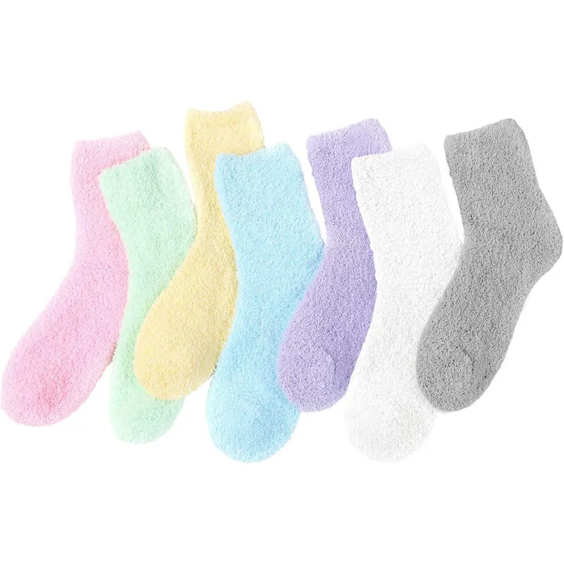 Pack Of 7 Fuzzy Warm Slipper Socks Women Super Soft Microfiber Cozy Sleeping Socks
