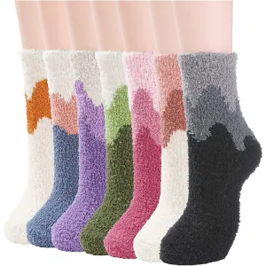 Pack Of 7 Fuzzy Warm Slipper Socks Women Super Soft Microfiber Cozy Sleeping Socks