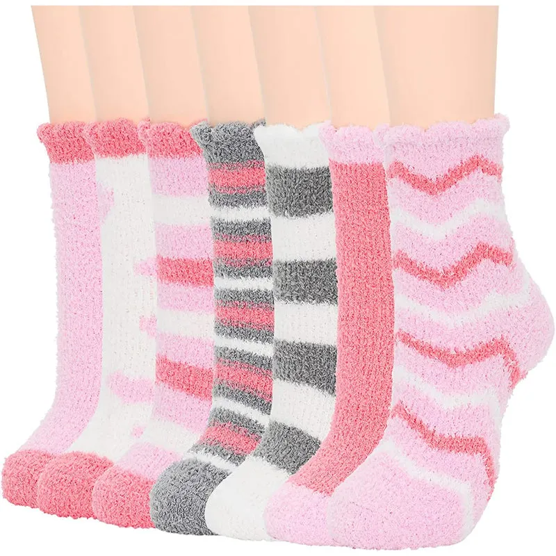 Pack Of 7 Fuzzy Warm Slipper Socks Women Super Soft Microfiber Cozy Sleeping Socks
