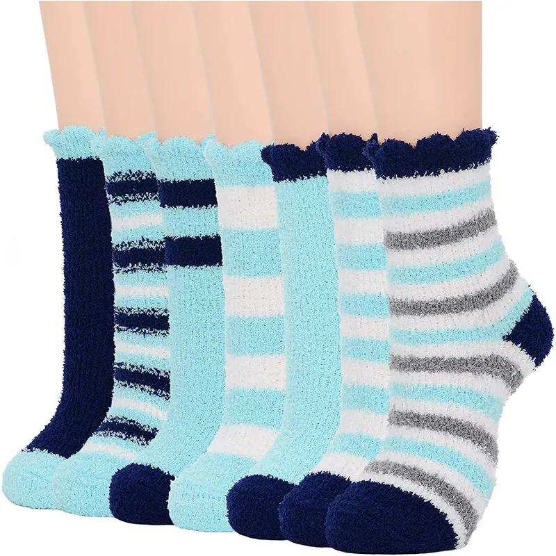 Pack Of 7 Fuzzy Warm Slipper Socks Women Super Soft Microfiber Cozy Sleeping Socks