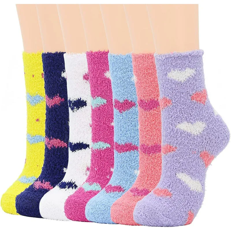Pack Of 7 Fuzzy Warm Slipper Socks Women Super Soft Microfiber Cozy Sleeping Socks